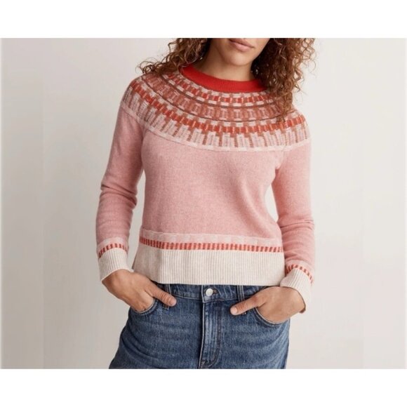 Madewell Sweater Size XS Mayer Fair Isle Pink Red Merino Wool Blend - Picture 1 of 15